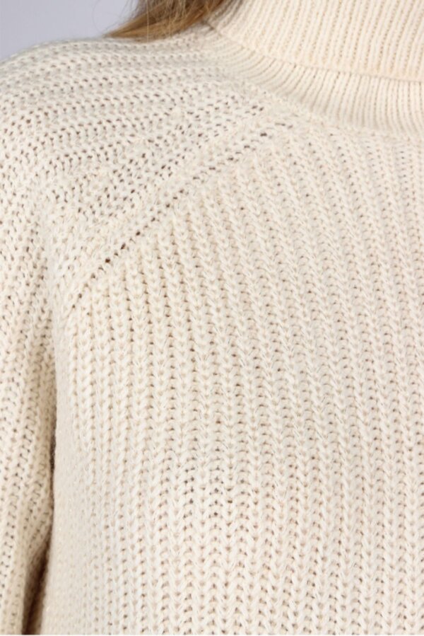 Robe Pull avec Manches Longues et Col Roulé Blanche – Image 3